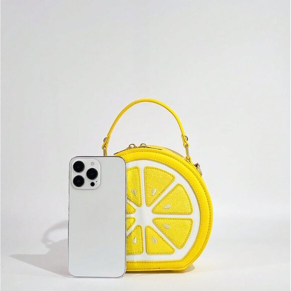 Women\'s Y2K Lemon PU Leather Crossbody Bag with Double Straps